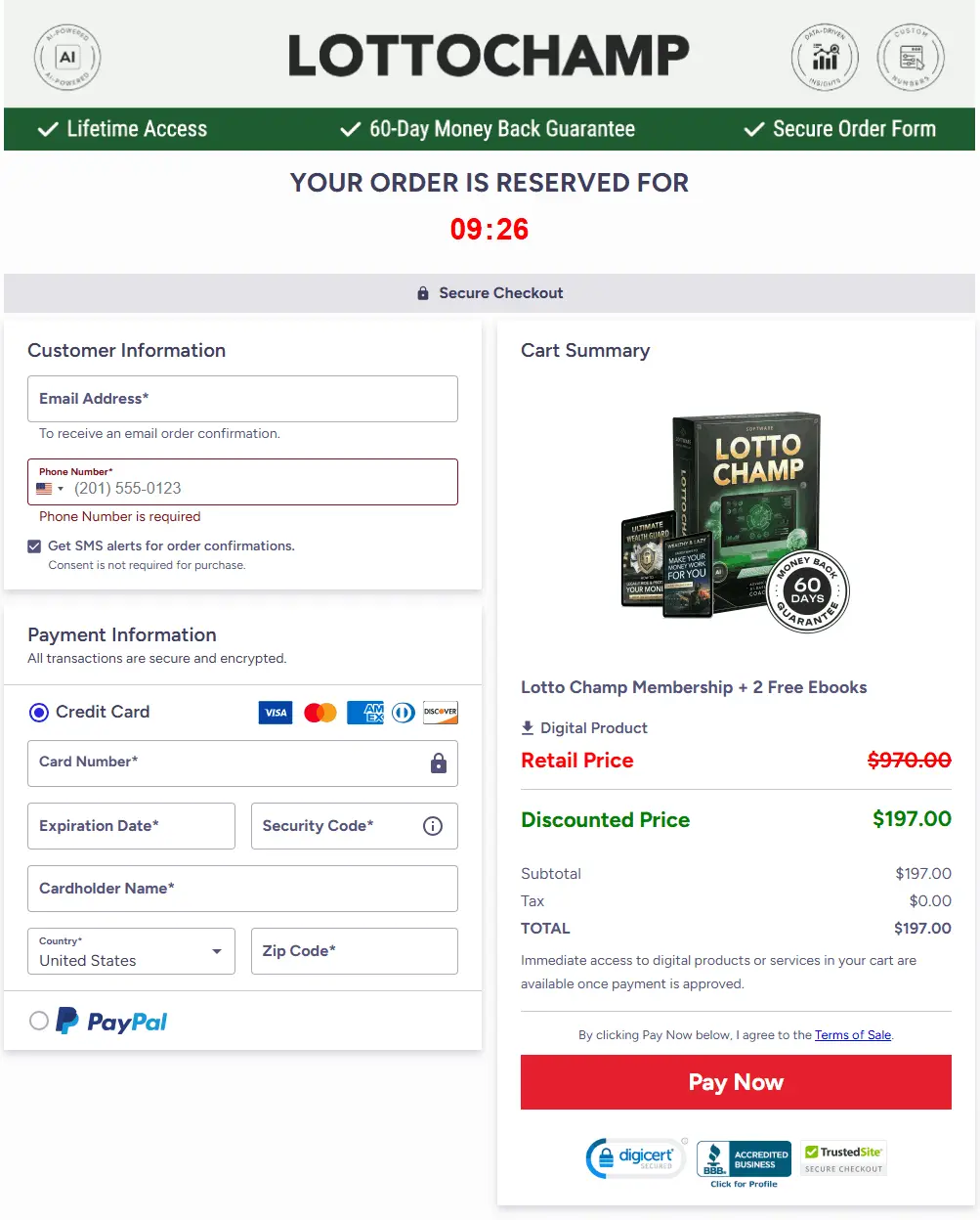 LottoChamp Checkout Page